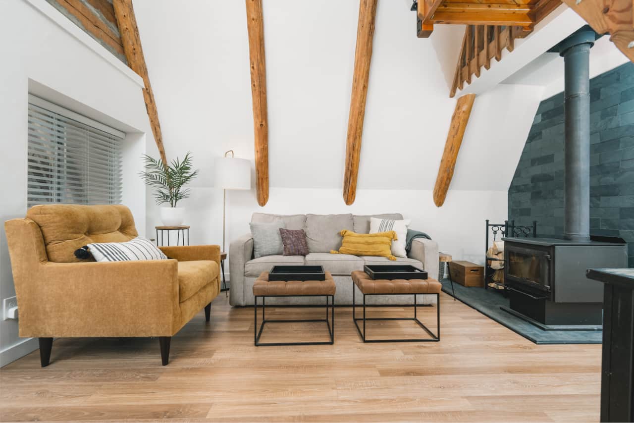 Living Room with Wood Burning Fireplace