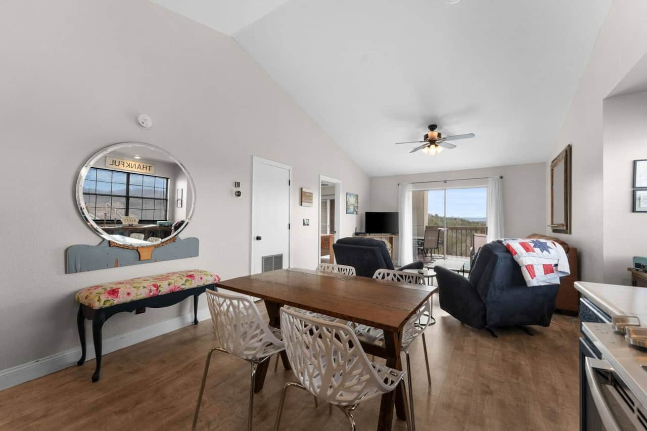 Updated living area and designated dining area.