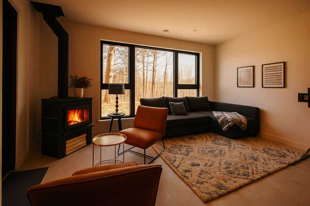Salon avec foyer au bois Salon avec foyer au bois
