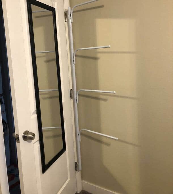 Hanging/drying rack and full-length mirror. Hanging/drying rack and full-length mirror.
