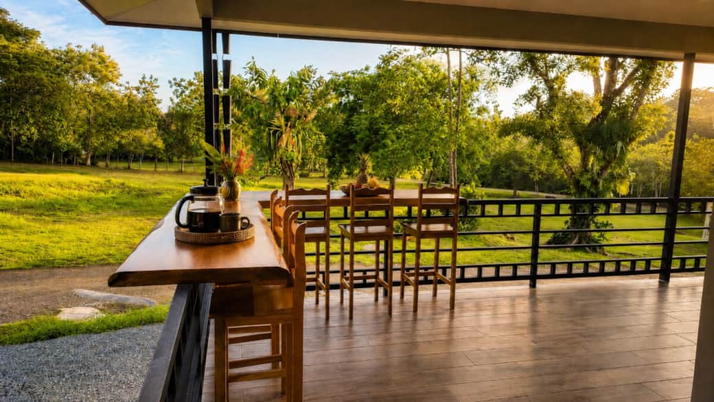 Start your day with coffee, birdsong, and peaceful views from the veranda.