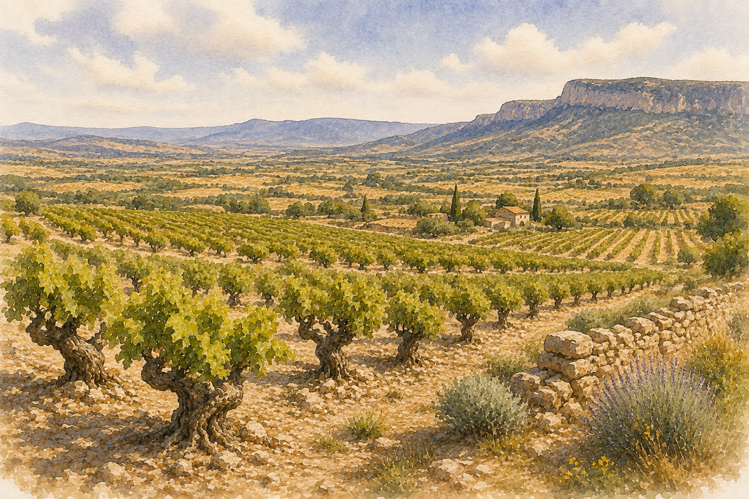 Watercolor vineyards of Terra Alta