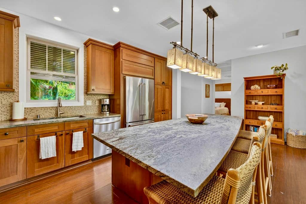Warm wood kitchen details. Beautiful, functional, and fully stocked.