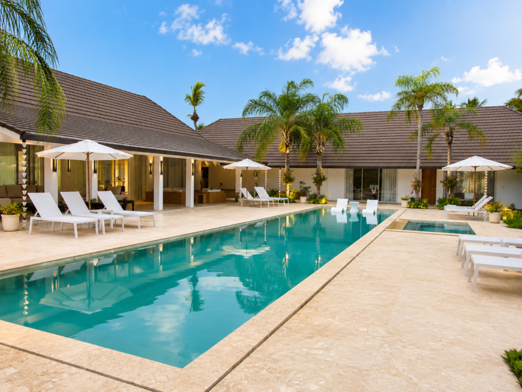 Pool deck at Miara Villa, a luxury villa in Casa de Campo Pool deck at Miara Villa, a luxury villa in Casa de Campo
