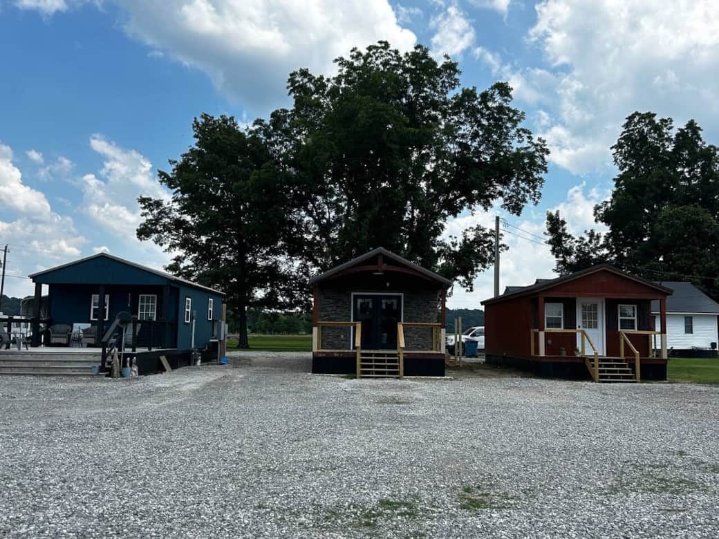 facing the front of the tiny homes